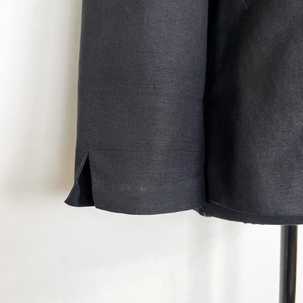 Herman Geist‎ Linen Blazer Jacket Sz10 Black Hidden Buttons Closure Professional